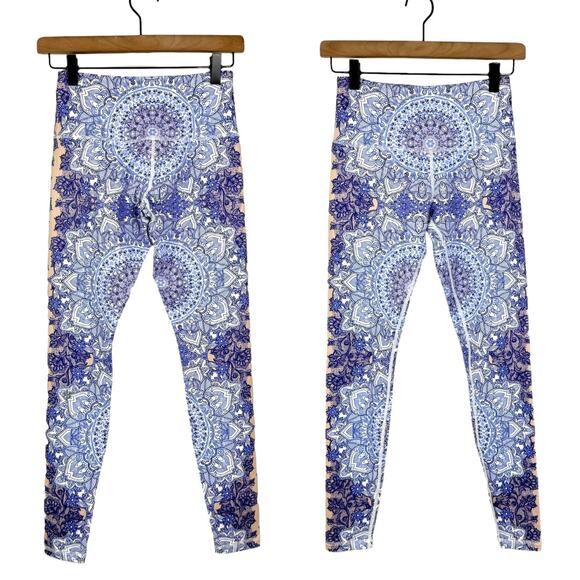 Just Live China Blue Mandala Print Mid Rise Full Length Yoga Leggings - Picture 1 of 5